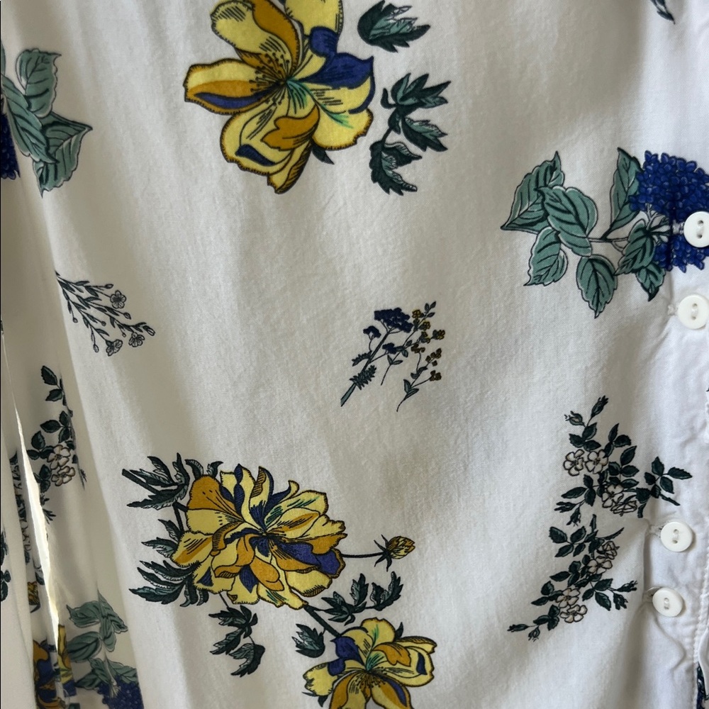 MNG by Mango Casual Floral Button Front Blouse Size XXS White Yellow Blue - Picture 4 of 7